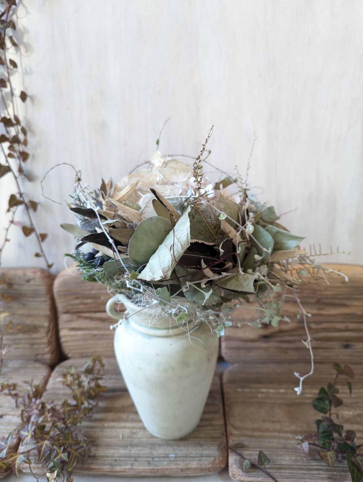 専用Wedding&Interior＊くすみ系白グリーンドライフラワーブーケ 感謝sale＊Wedding&Interior bouquet＊くすみ系白グリーン