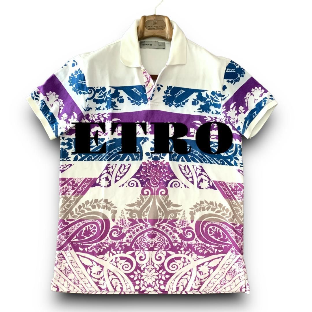 A05 美品 Lサイズ『エトロ』マルチカラー ペイズリー 半袖 ポロシャツ 