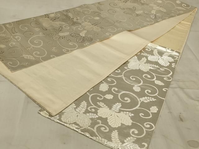 平和屋着物◎六通柄袋帯 唐織 蔦の葉文 銀糸 正絹 逸品