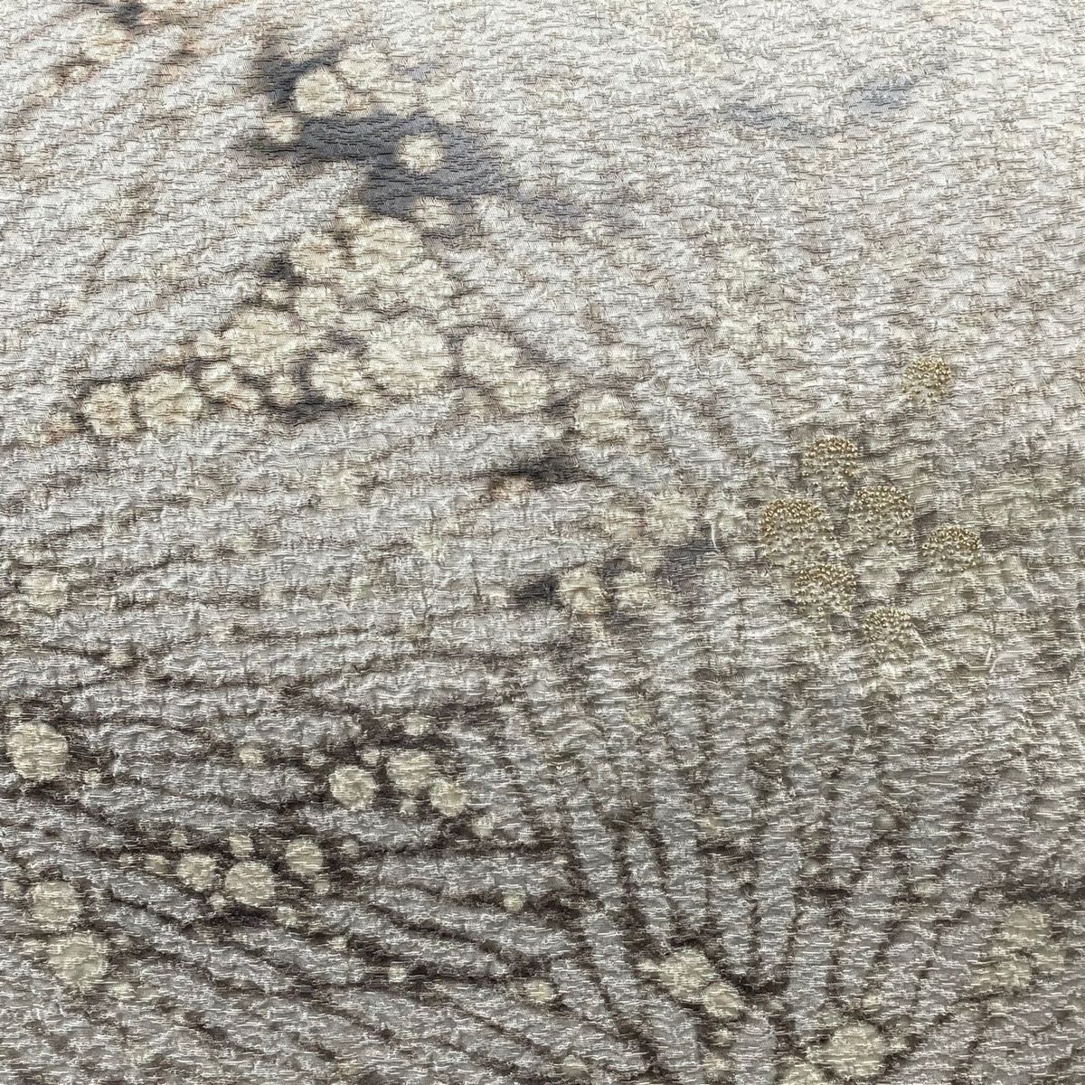 袋帯 美品 逸品 滝泰 落款 幾何学模様 銀通し 金糸 茶紫 お太鼓
