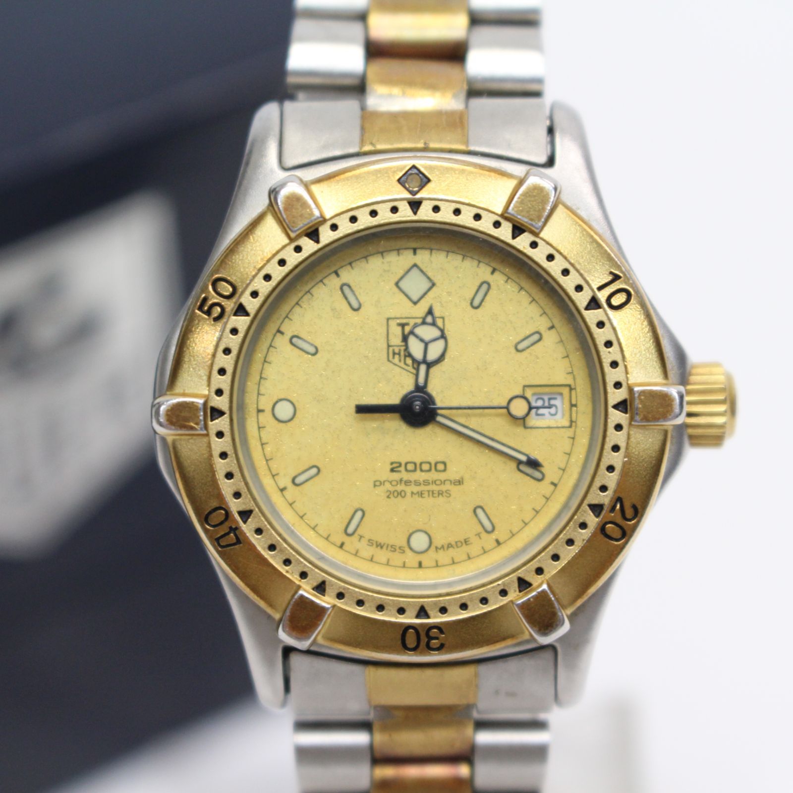 IS752 電池交換済み TAG Heuer タグホイヤー 2000 プロフェッショナル デイト ゴールド文字盤 コンビ レディース 腕時計
