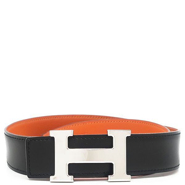 エルメス HERMES ベルト コンスタンスH ＃65 ボックスカーフ メタル ブラック×オレンジ 65 Hバックル 黒 オレンジ □E 箱