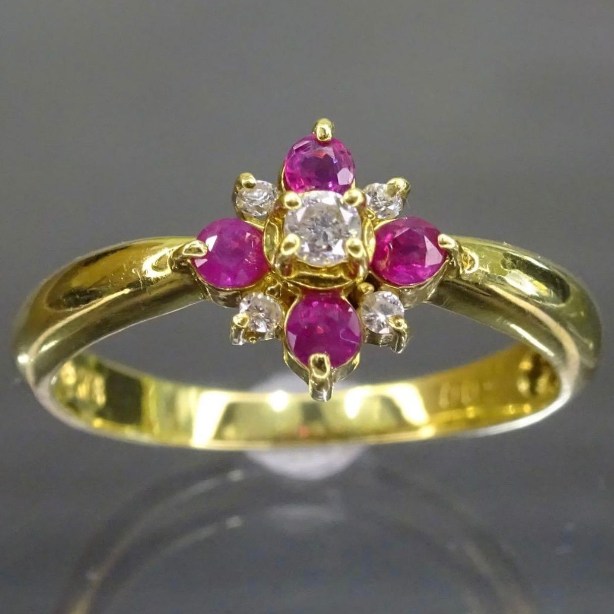 18金 K18 ゴールド GOLD 750 天然ルビー4粒 天然ダイヤモンド0.07ct