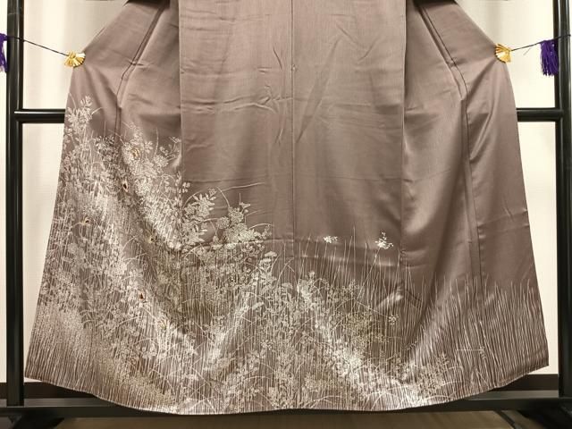 平和屋着物□訪問着 刺繍 舞扇草花文 金糸 正絹 逸品 AAAY3644mf 平和屋