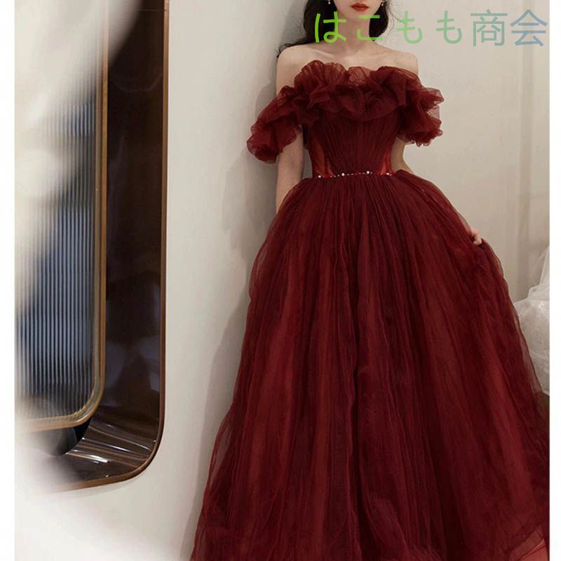新品未使用イブニングドレス 赤 ロングドレス オフショルダードレス