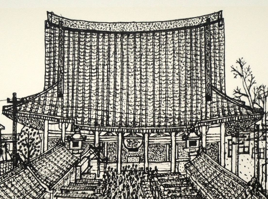 66000→52800　山下清 浅草の仲見世 リトグラフ 限定300 5号大 山下 清 「 浅草の仲見世 」 リトグラフ 版画 ペン画 版画 日本