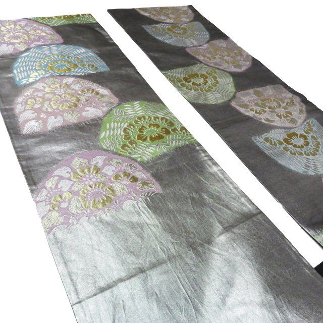 袋帯 中古 六通 西陣 帯匠 紫紘 花の図 箔糸 多色 金銀 A1108-17