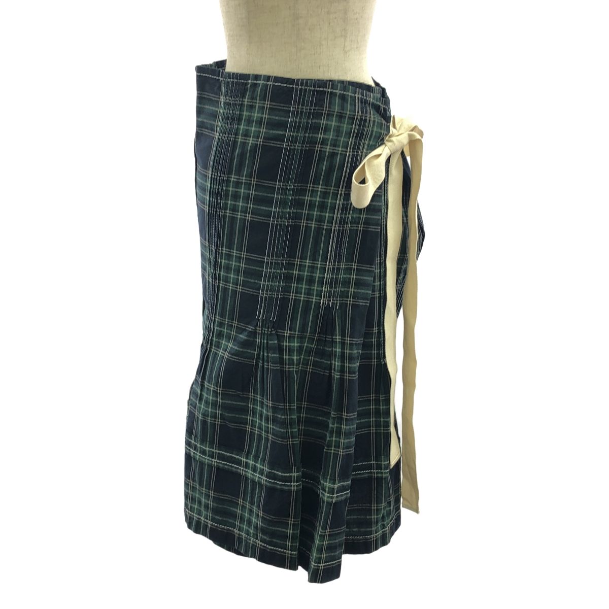 tricot COMME des GARCONS | トリココムデギャルソン | 2011SS | 製品洗い チェック ラップスカート | S | グリーン|ネイビー|ベージュ | レディース
