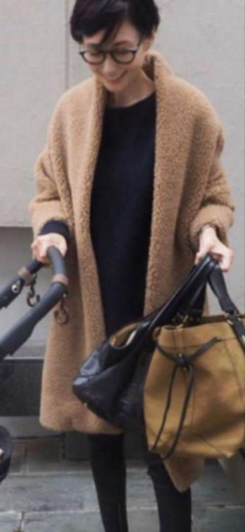 美品 EVERYDAY I LIKE. ウールキャメルボアガウンコート テディベア