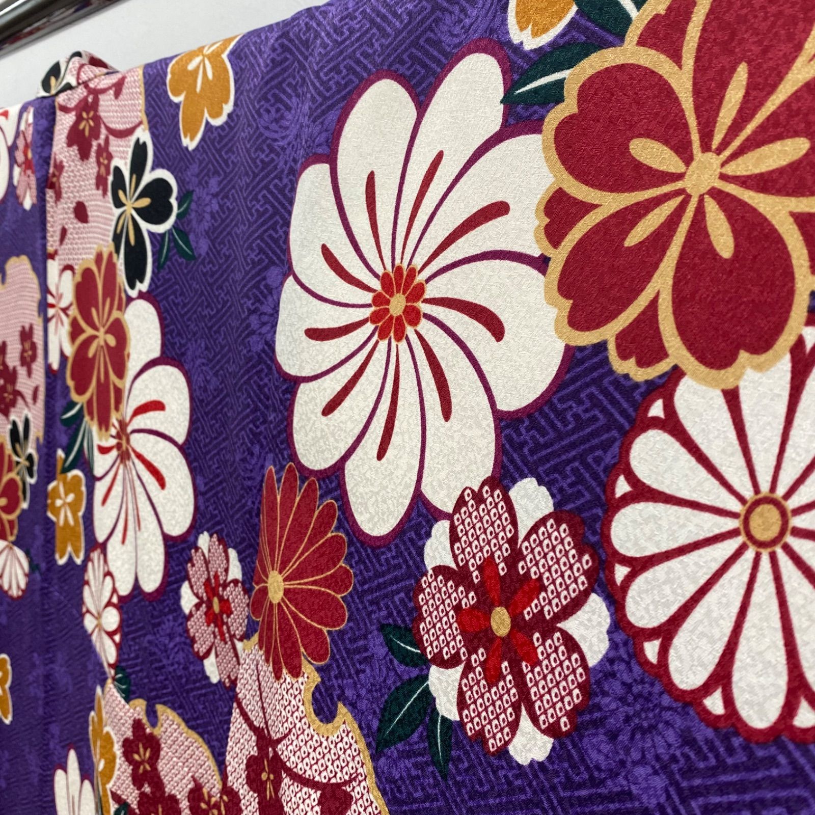 二尺袖 ポリエステル着物 紋意匠 雪輪に花 袴向き MOP445