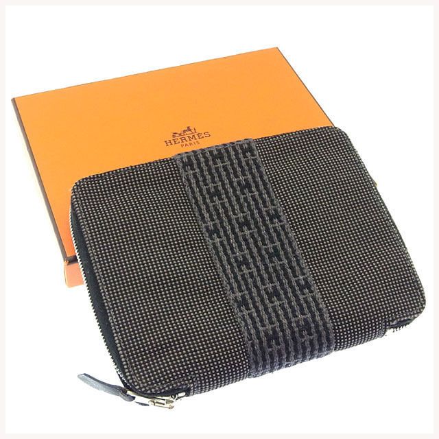 エルメス HERMES 手帳カバー エールライン アジェンダ グレー×ブラック レディース