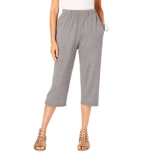 【送料無料】 ロアマンズ レディース カジュアルパンツ ボトムス Roaman's Women's Plus Size Soft Knit Capri Pant Medium Heather Grey