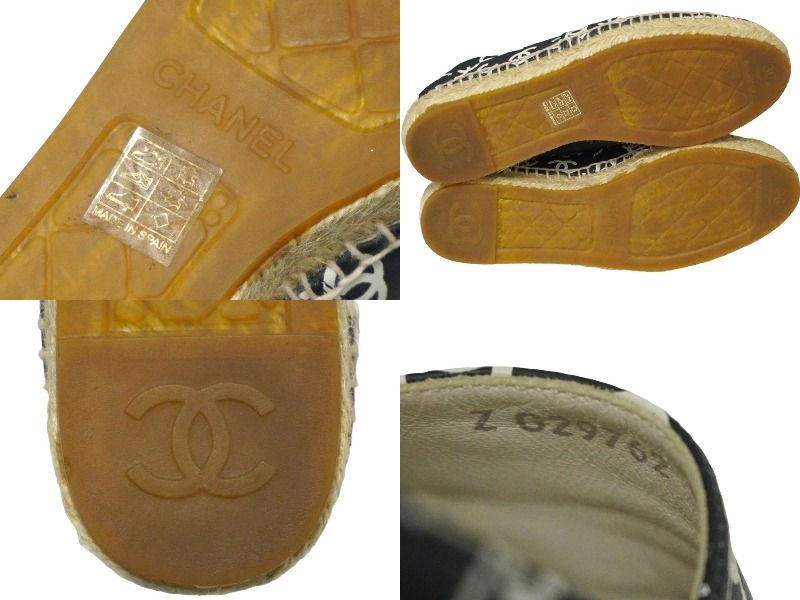 CHANEL シャネル エスパドリーユ ココマーク G29762 レザー 麻紐 ネービー ホワイト ベージュ サイズ36 59976 KIN-KAAI_COM