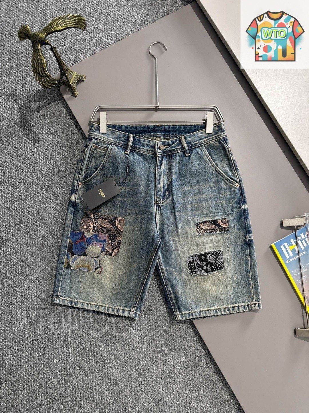 関税送料込★FENDI デニム ショートパンツ FENDI ペカンストライプ柄 デニム ショートパンツ FLP839AS8J