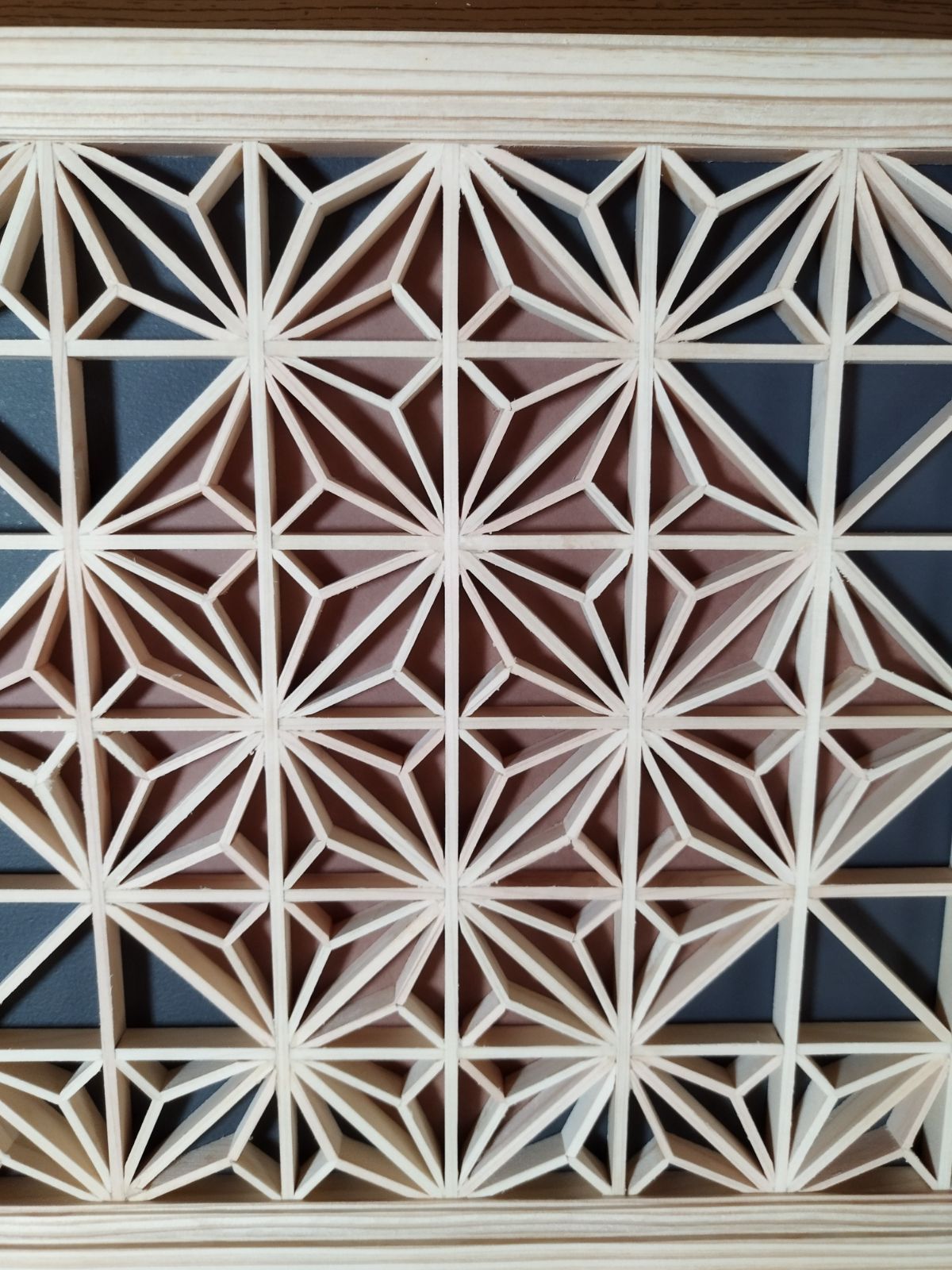 197 ❣️特価！値段交渉OK❣️ 麻の葉組子　組子絵柄 3枚一組木製額縁 197 麻の葉組子組子絵柄 3枚一組木製額縁