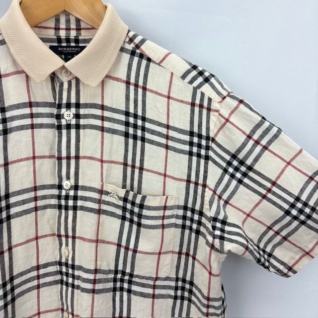 Burberry LONDON 襟切替 リネン チェックシャツ サイズM BBW67-858 07051301 01