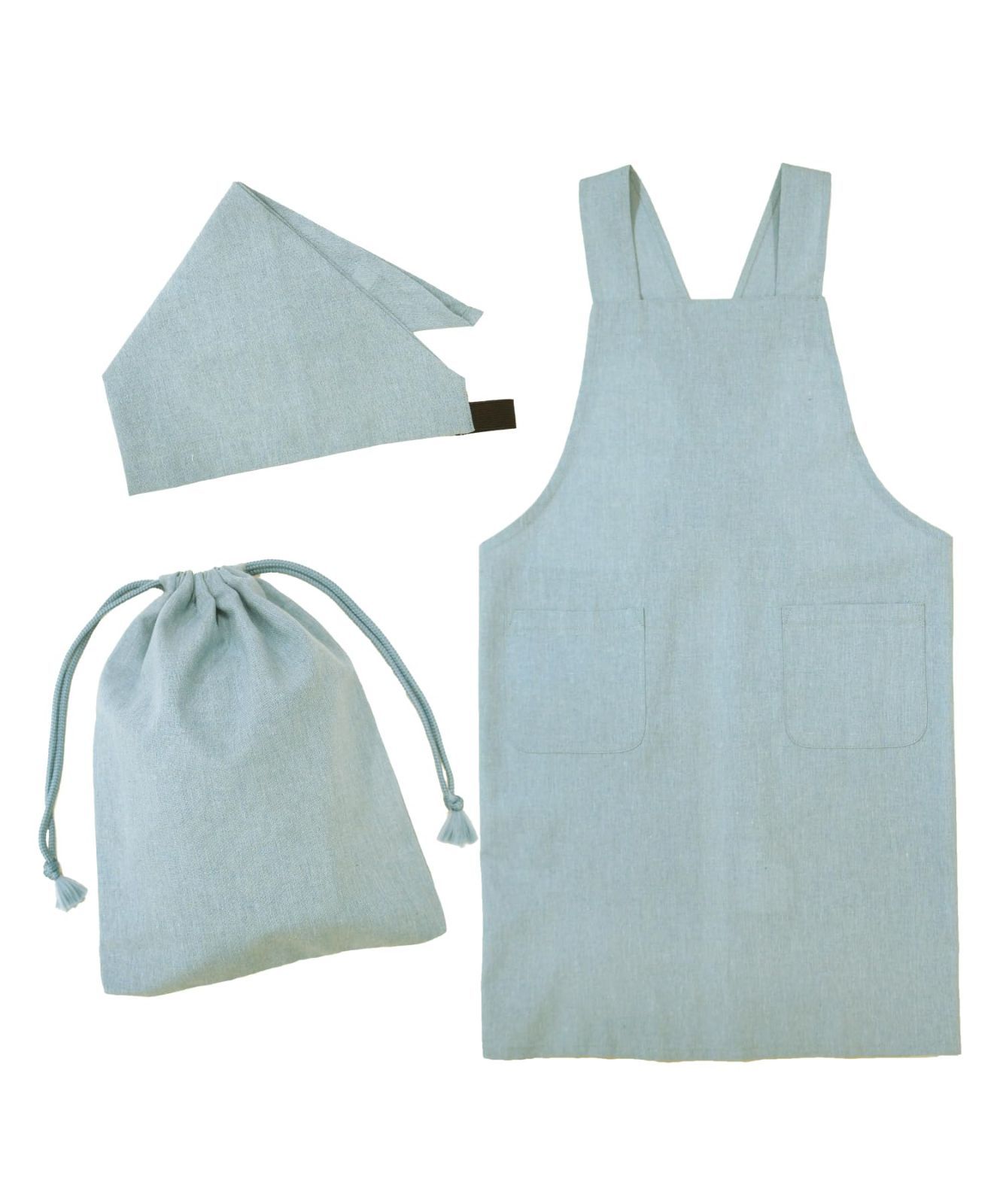 ニシキ キッズエプロン 子供用 男の子 女の子 3点セット エプロン 三角巾 巾着袋 着脱簡単 バッククロス ポケット付き 100 cm～120 cm