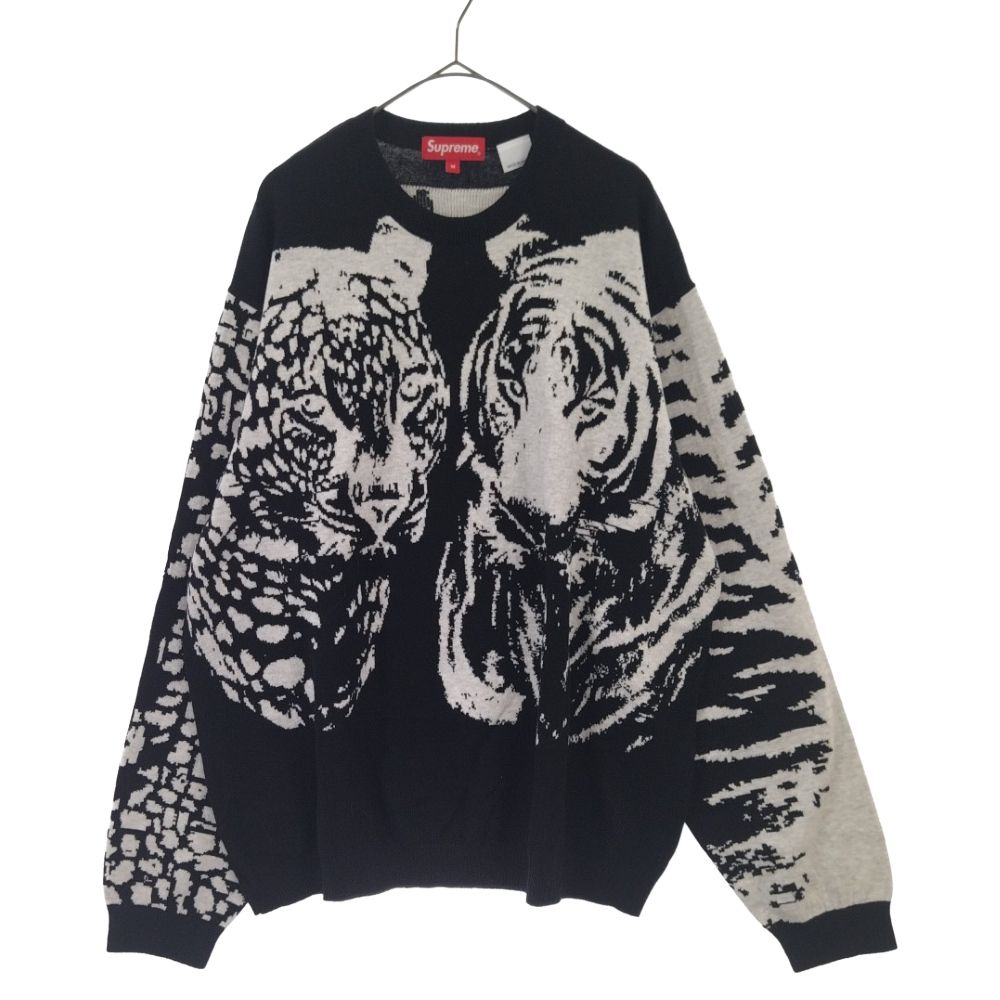 SUPREME (シュプリーム) 23SS Big Cats Jacquard L/S Top ビッグキャッツジャガードロングスリーブコットンニット  長袖セーター ブラック