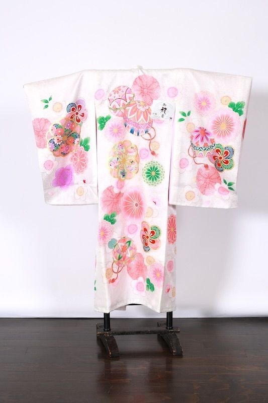 女児祝い着 一つ身 白 緑 ピンク ゴールド 鞠 宝尽 菊 桜 R1 白 緑