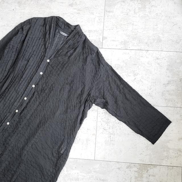 ヤッコマリカルド ☆ プリーツ ロングシャツ 3 薄手 チュニック 長袖 黒 綿 ヤッコマリカルド ☆ プリーツ ロングシャツ 3 薄手 チュニック 長袖