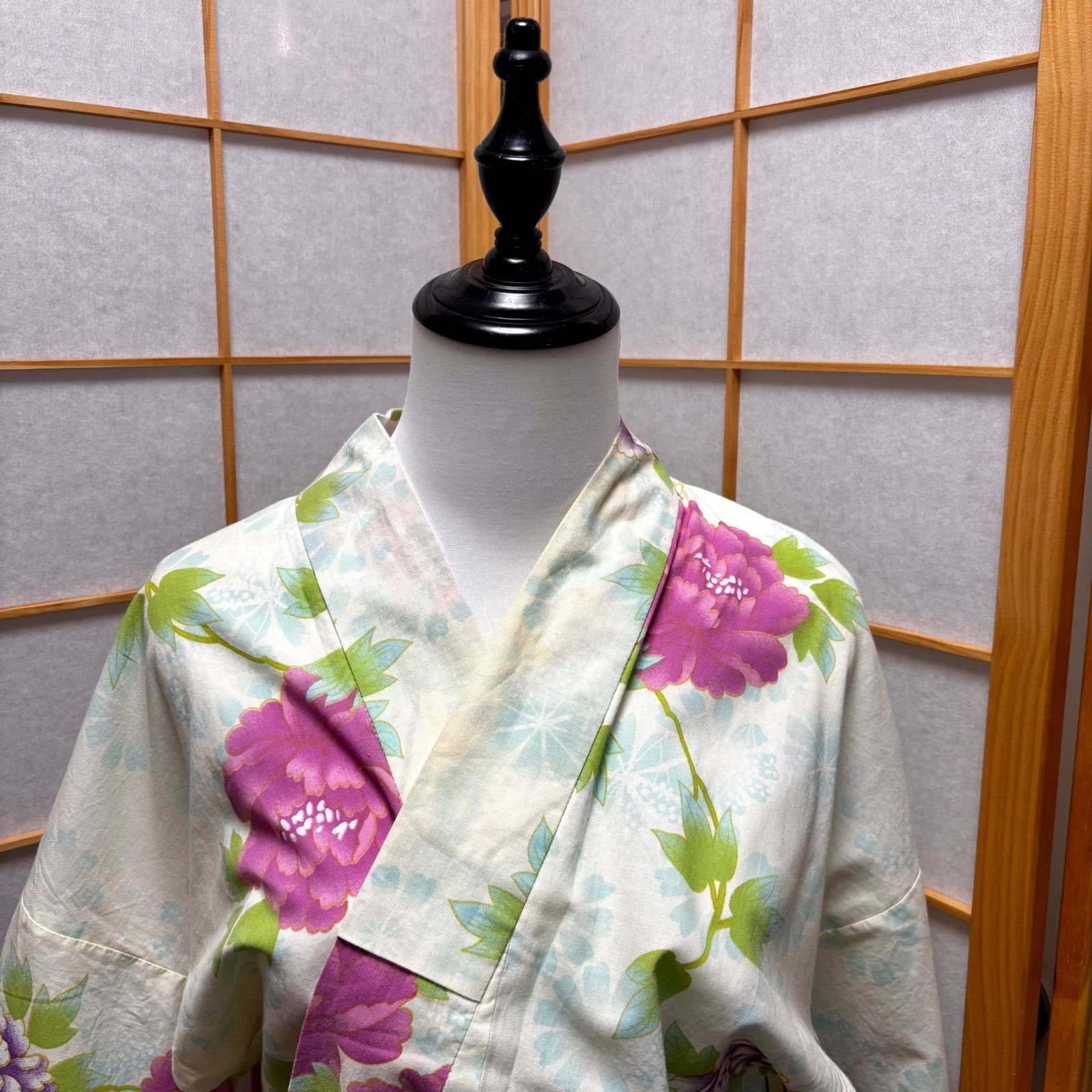 浴衣 身丈160cm 綿 白 ピンク 花柄 レディース モダン 洗える浴衣 