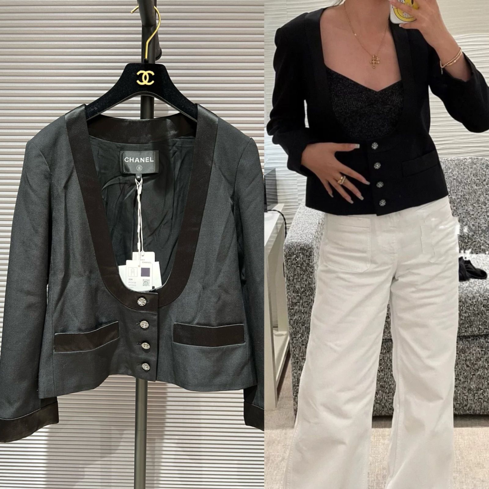 【CHANEL】シャネルジャケット　ココマーク　ジップアップ　36#Sサイズ CHANEL - シャネル ミックスツイードジャケット ココマークボタン 36