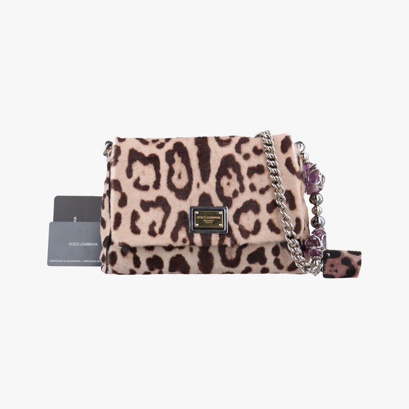 ドルチェ＆ガッバーナDolce - Gabbanaレオパードプリントブラウン×マルチカラーハラコ
