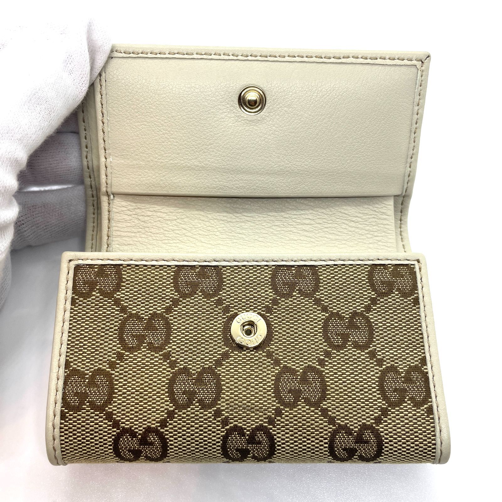 533】極美品 GUCCI/グッチ シェリーライン GGキャンバス 三つ折り 財布