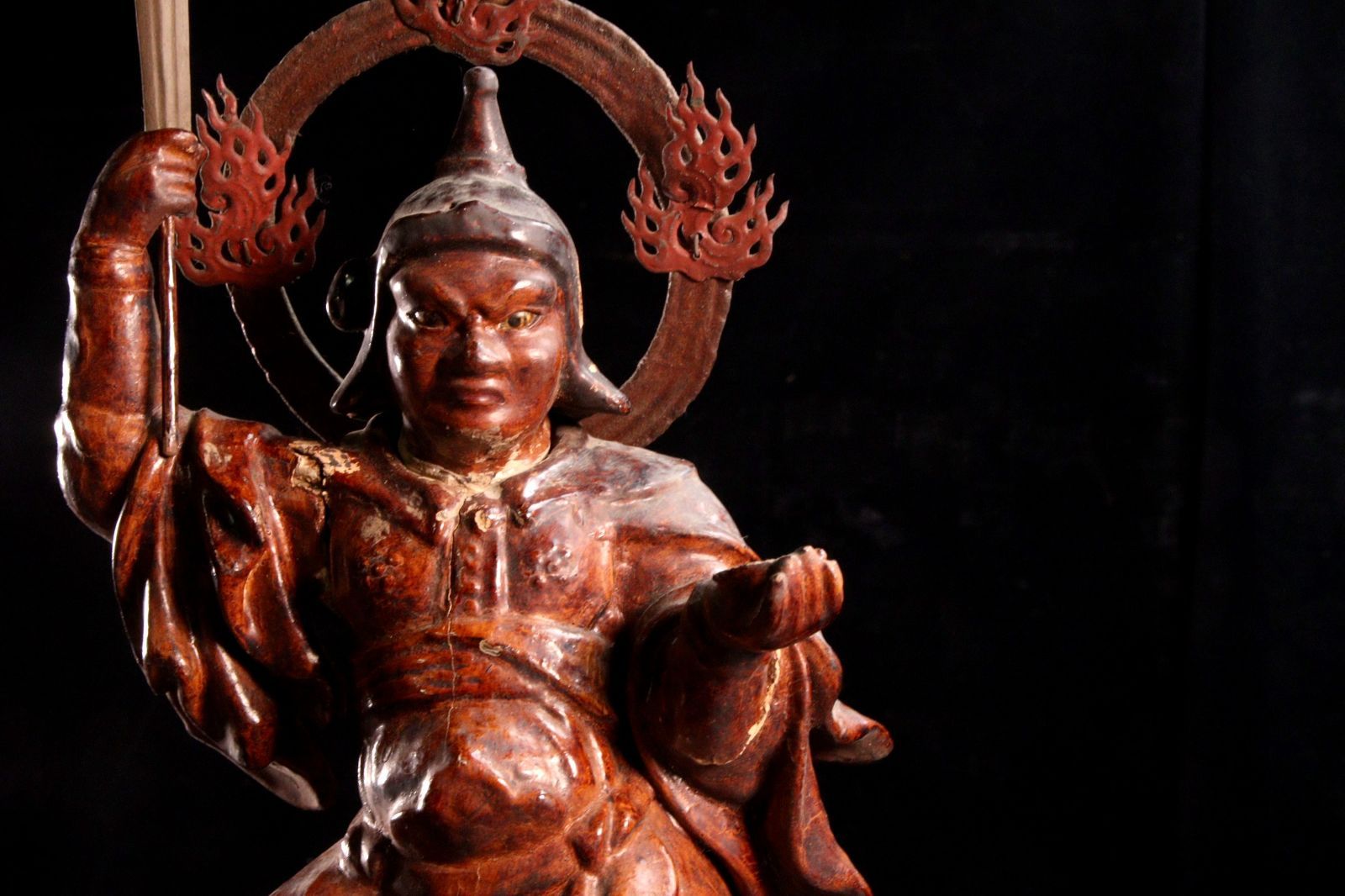 仏教美術 木彫 玉眼 持国天立像 60cm 仏像 唐物 骨董 古美術 楾