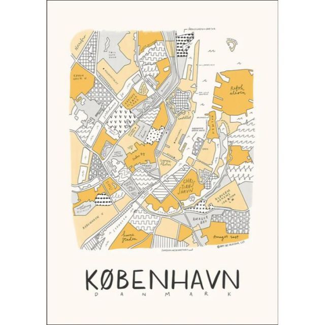 PSTR Studio x Aleisha | Neighborhood Map - Copenhagen Yellow | 30x40cm アートプリント/アートポスター 北欧 デンマーク コペンハーゲン デンマーク 地図 マップ