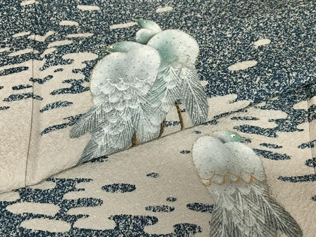 平和屋着物●訪問着　手描き　しろさぎ　白鷺　たたき染め　金彩　正絹　逸品　未使用　AAAY0276zg 平和屋着物○訪問着 手描き しろさぎ 白鷺 たたき染め 金彩 正絹 逸品