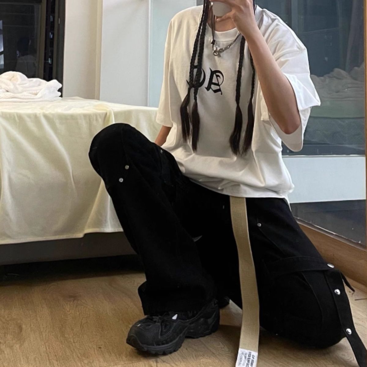 DARKFOG ストリート ベルト付 ワイド ロングパンツ 大人気 楽天市場】k-pop 衣装 黒 ダンスパンツ レディース ロングパンツ