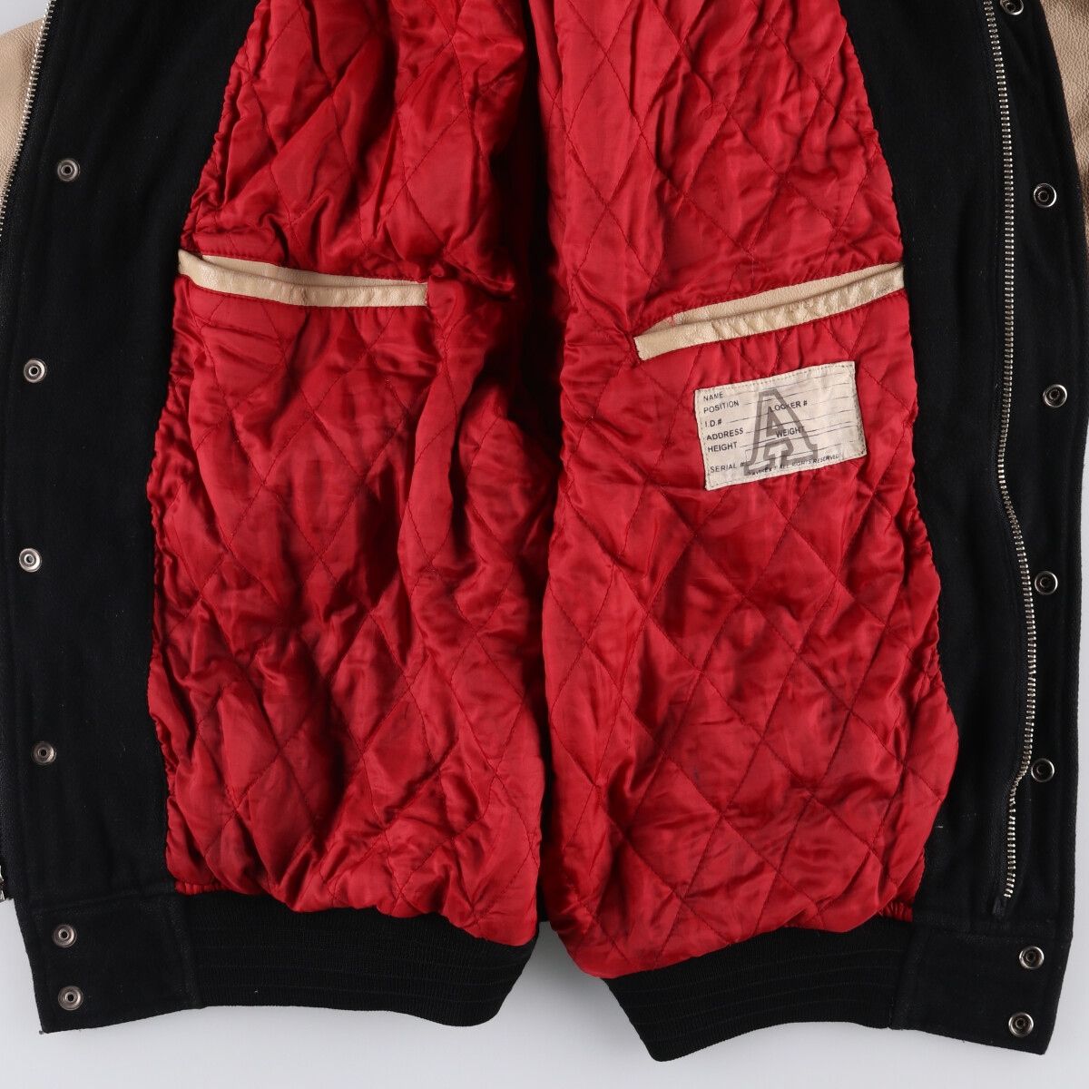 90年代ヴィンテージ！キングサイズ2XL！アヴィレックス襟ボアナイロンスタジャン 古着 90年代 アヴィレックス AVIREX 襟付き 中綿入り 袖革ウール