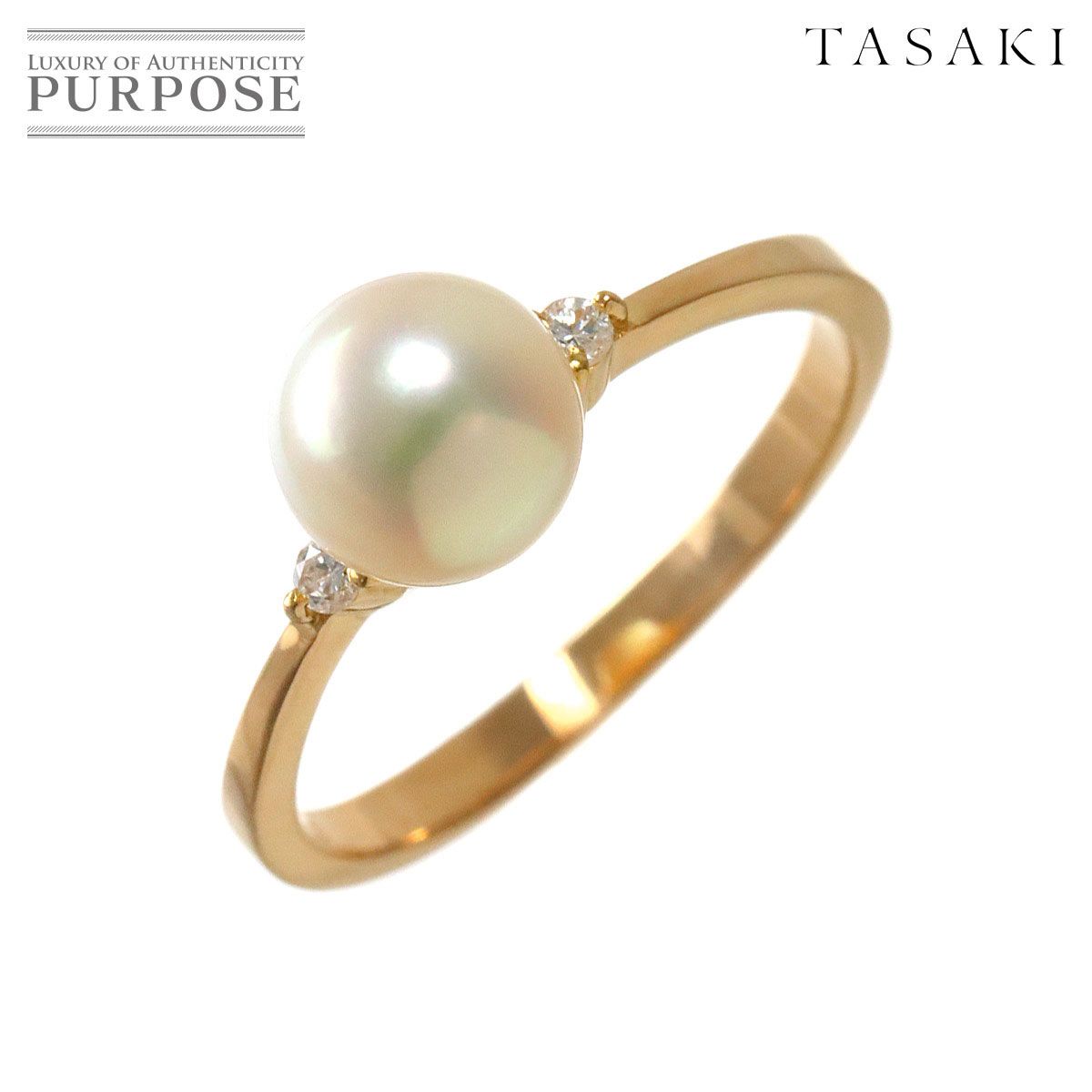 タサキ TASAKI 13.5号 リング アコヤ真珠 7.1mm ダイヤ K18 PG ピンク 