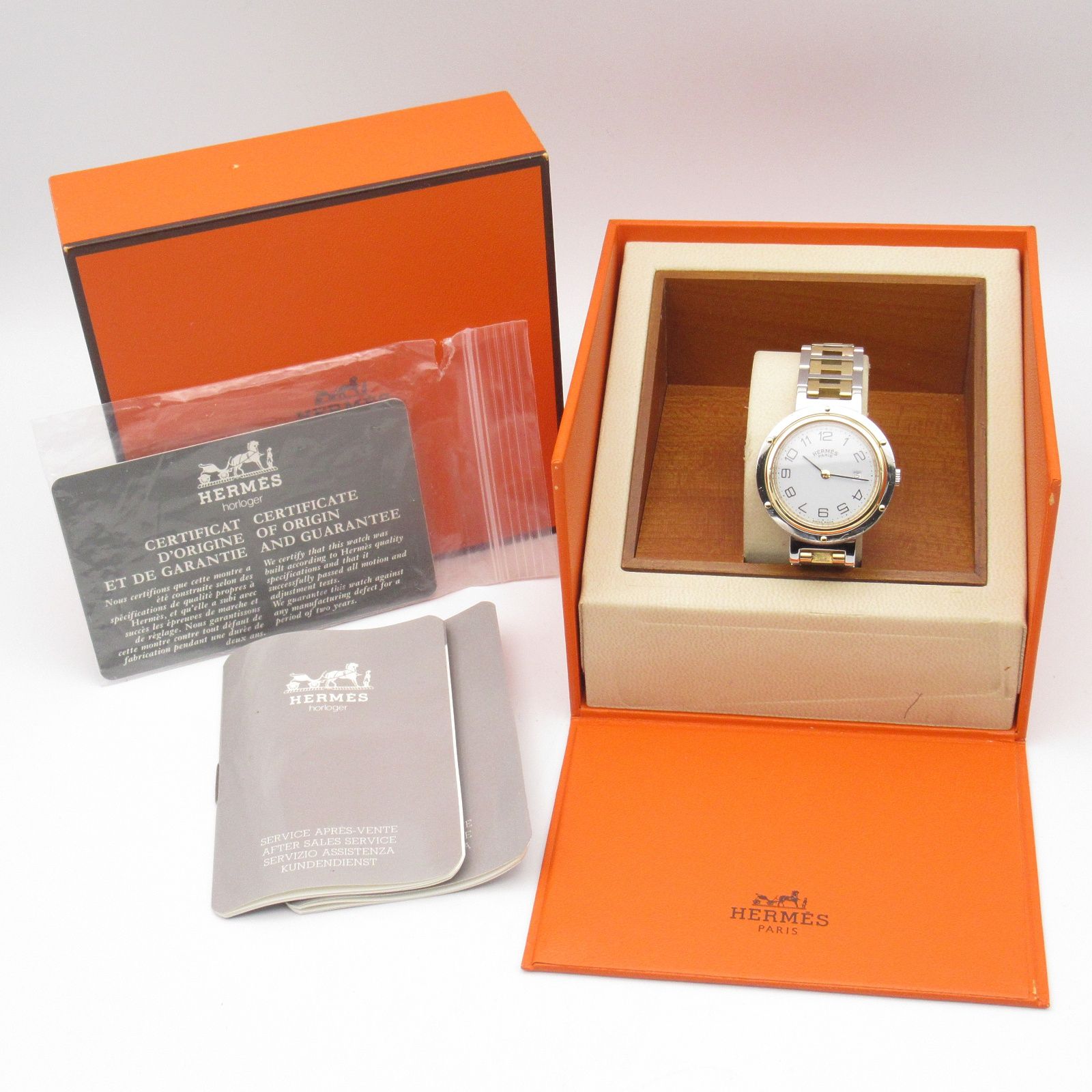 エルメス HERMES 腕時計 クリッパーコンビ CL3.440 ホワイト GP