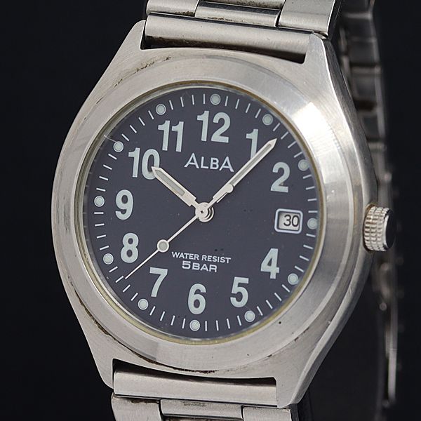 稼動 セイコー アルバ QZ デイト 黒文字盤 V732-X115 メンズ