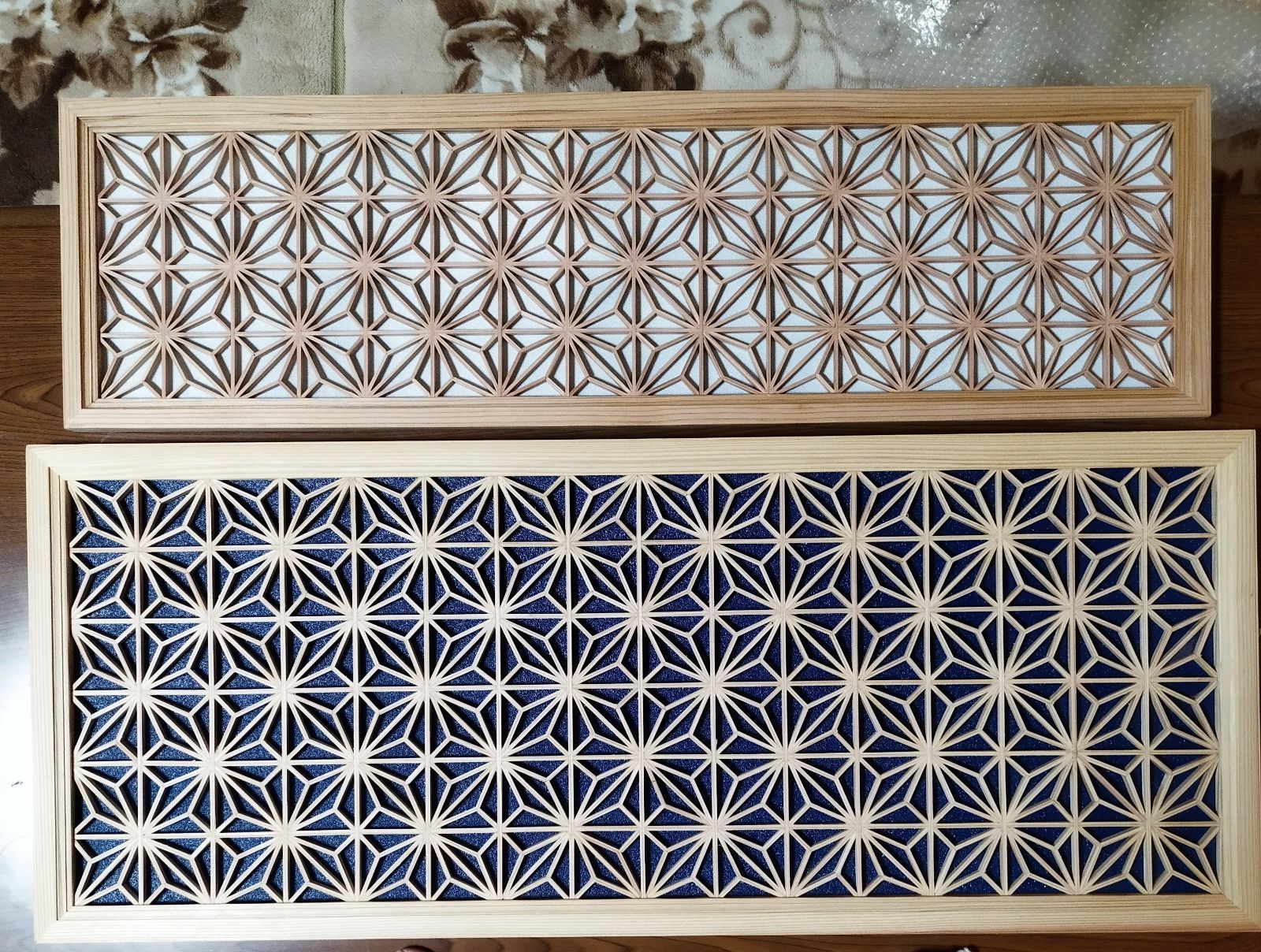 40 麻の葉組子 アクリル板入り2枚一組 木製額縁