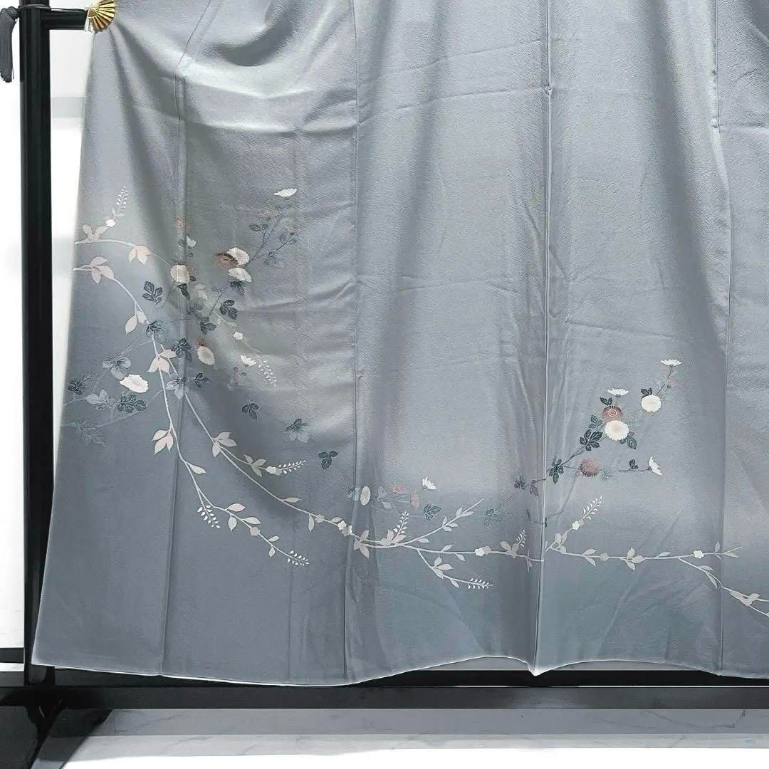 作家もの付け下げ菊花模様水色着物094a d