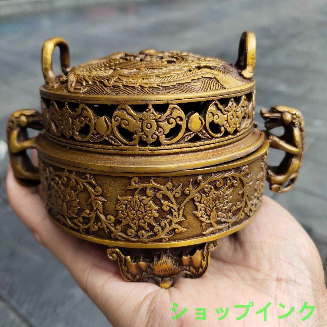 銅製 香炉 三足香炉 龍鳳香炉 薫香炉 仏堂挿し香炉 装飾品 工芸品 置物 鋳銅製香炉（1） - 高岡銅器展示館