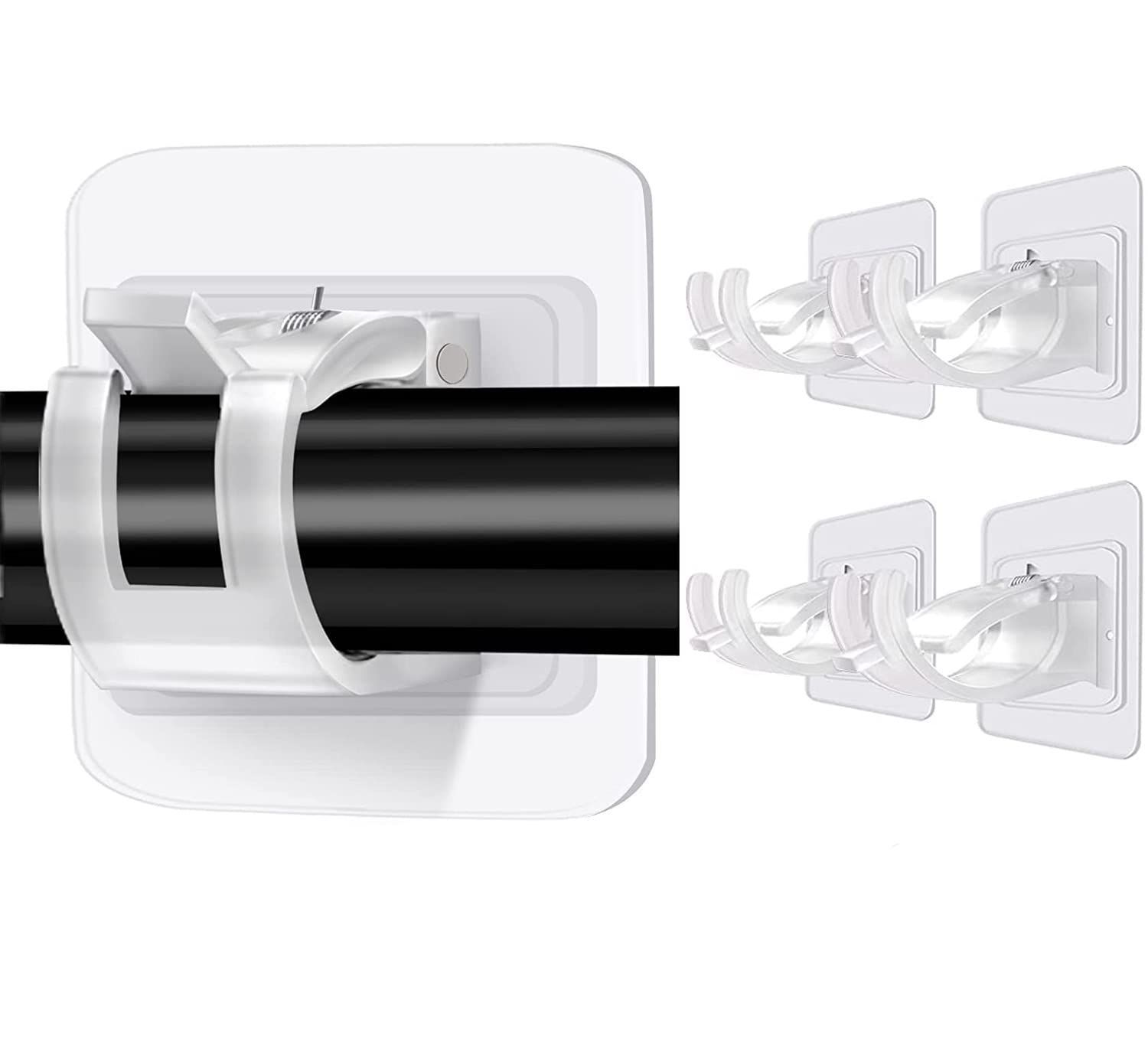 数量 カーテンロッドブラケット レール 丸棒固定クリップ ポールホルダー 粘着 セット テープ NN.ORANIE 壁掛けフック