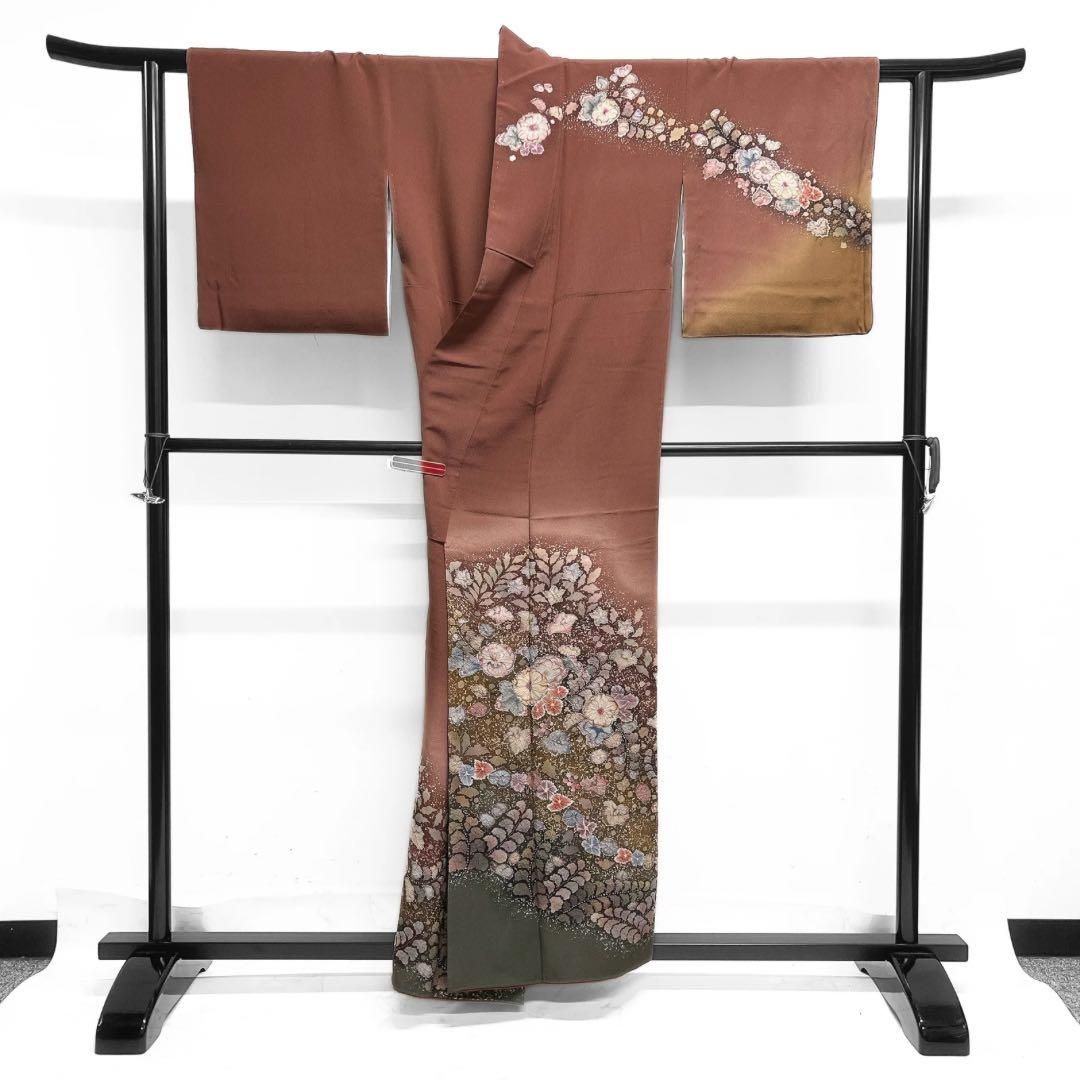 桐屋翠山工房 訪問着 辻ヶ花 絞り リーフ 葵 椿 紋無し 着物