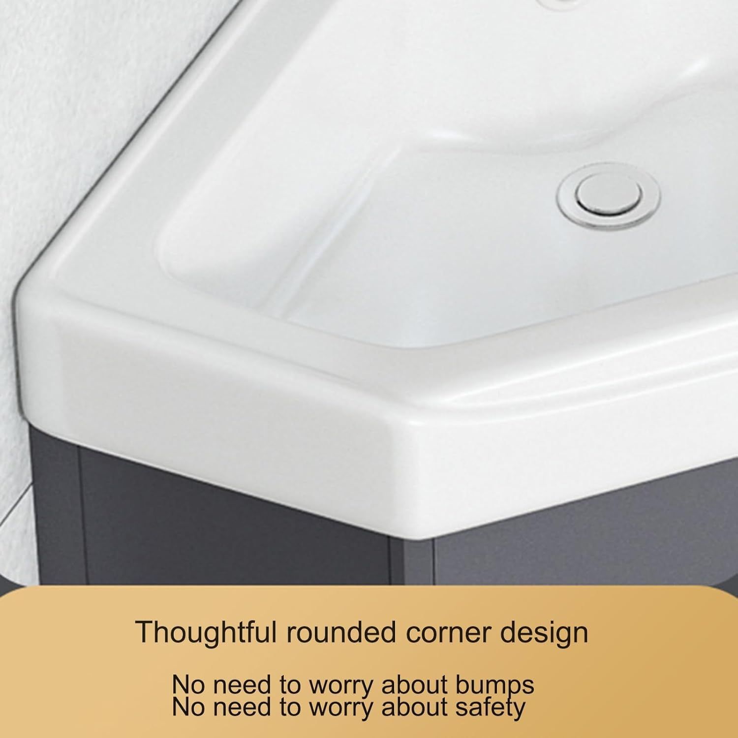 洗面台 手洗い器 洗面化粧台 壁掛けベッセルシンク 小さなスペース用のセラミックシンク小型バスルームシンク 簡易洗面台 陶器製 蛇口とオーバーフロー付き壁掛けキャビネットセットデザイン セラミック洗面台 38x42cm NEXPOTALLINN_EU