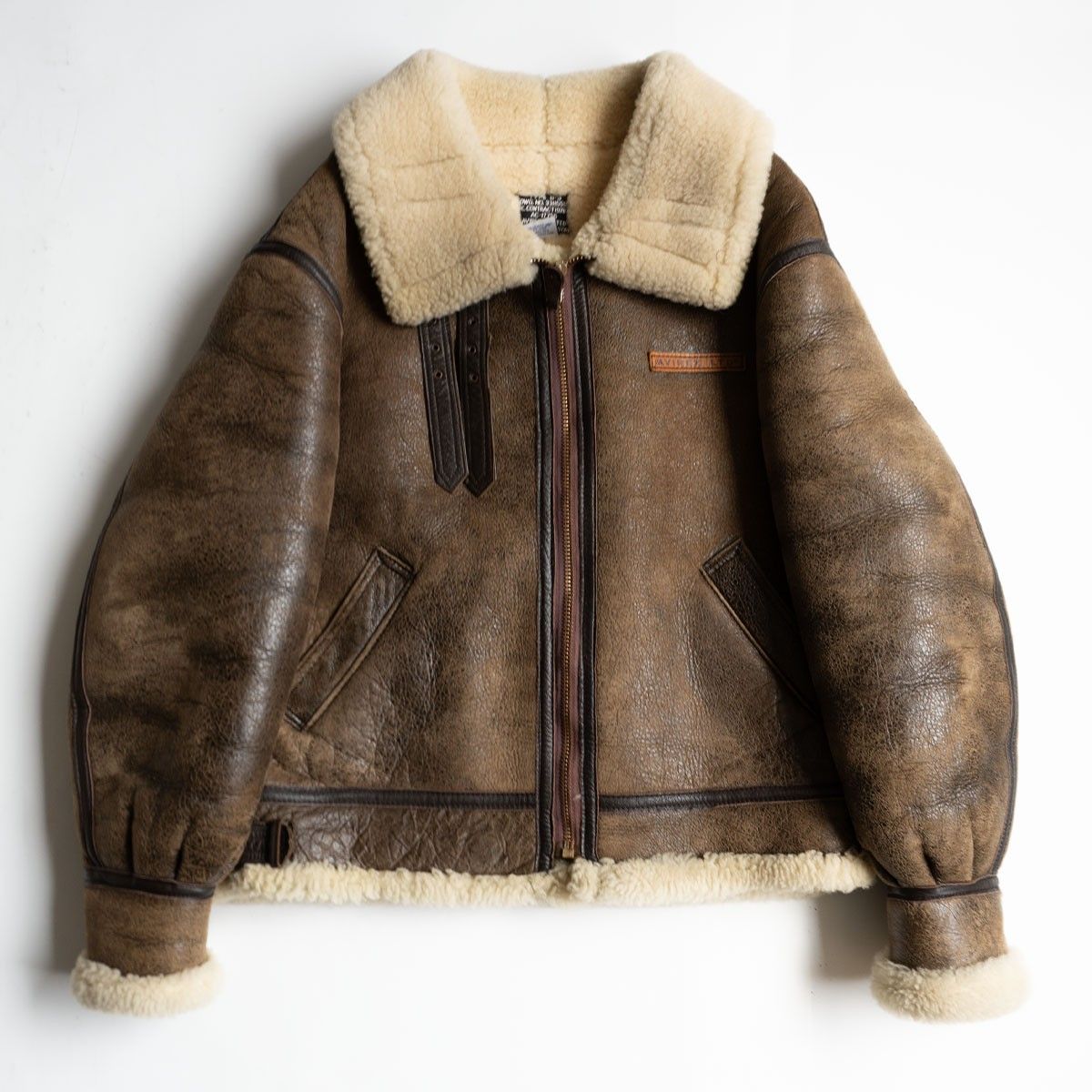 胸ロゴ ビッグサイズ AVIREX B-3 ムートンボンバージャケット 44 ブラウン アヴィレックス フライト レザー ジャケット 25100354