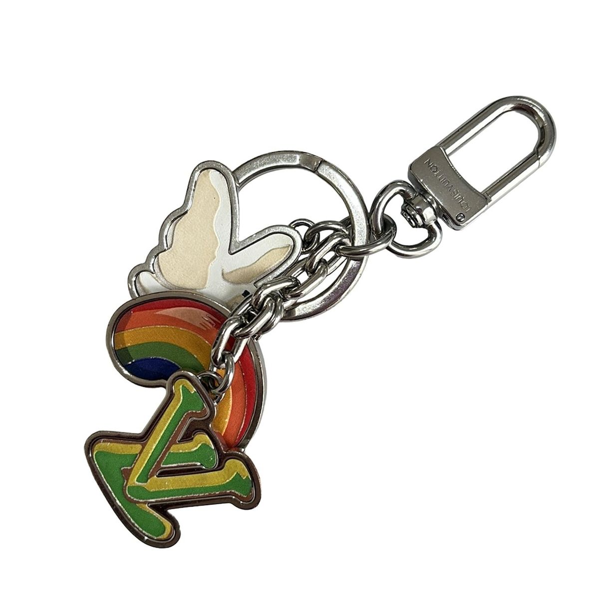 LOUIS VUITTON ルイヴィトン キーホルダー チャーム ポルト クレ LV グッド バイブス シルバー×グリーン×マルチ