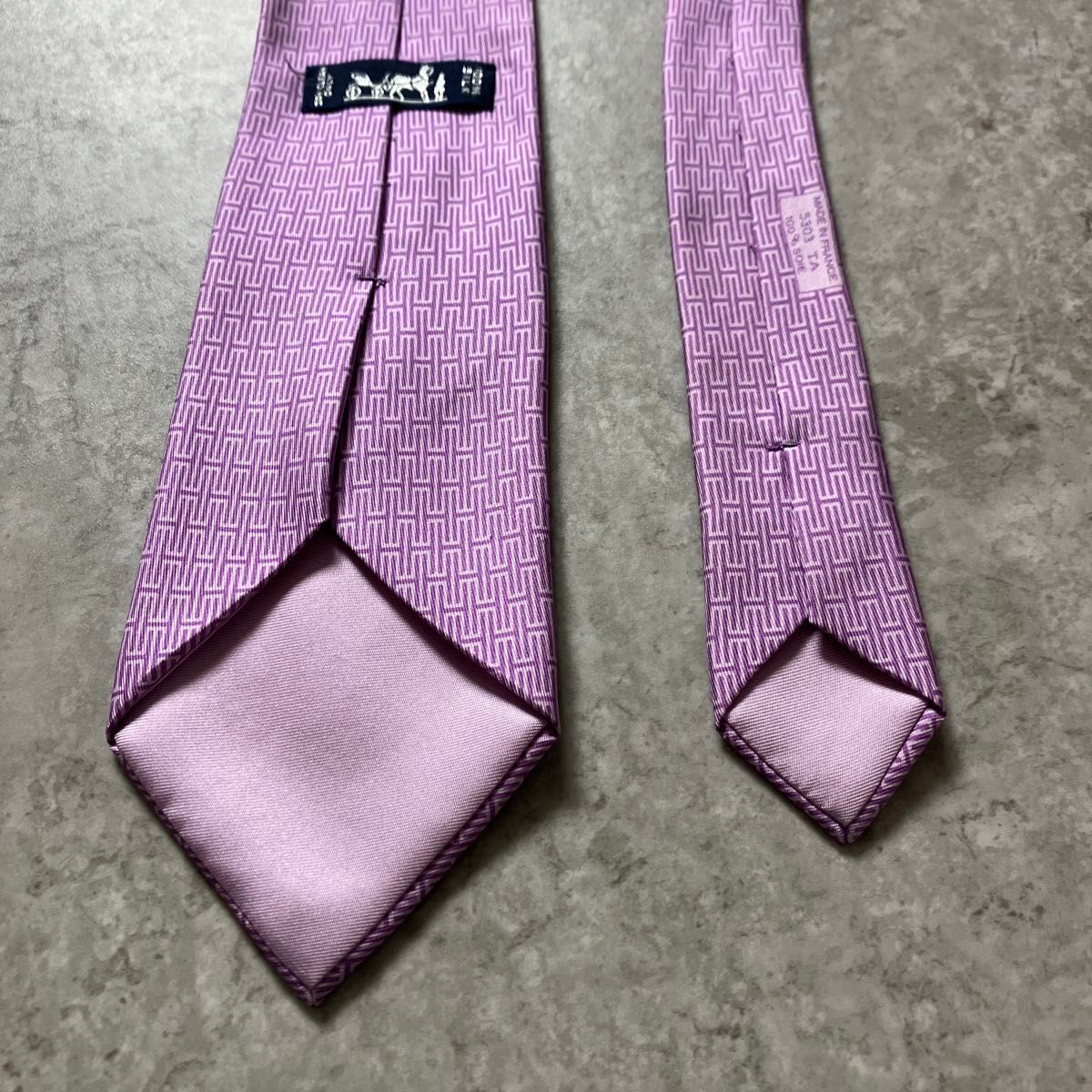 HERMES エルメス ネクタイ H柄 パープル 紫 シルク100% フランス製  