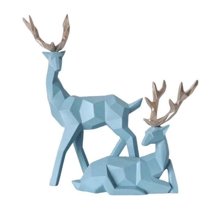 置物 モダンテイストな鹿 多面カット アート風 バイカラー 2体セット (ピンク) 置物 モダンテイストな鹿 多面カット アート風 バイカラー 2体セット