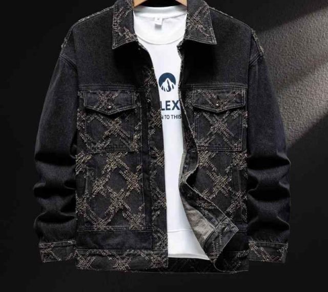 メンズ 男性用 ファッション オシャレ シンプル 大人 かっこいい ストリート ヒップホップ HipHop ライト 豪華 ジャカード デニムジャケット 春 ルーズ アメリカン レトロ ジャケット 服