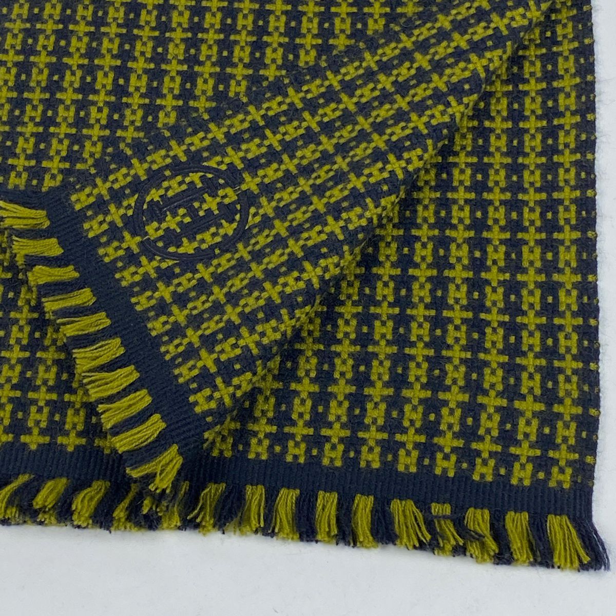 エルメス HERMES ロゴ マフラー H柄 フリンジ マフラー カシミヤ  