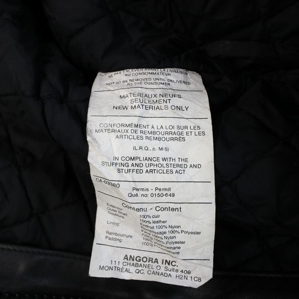 ANGORA レザージャケット 防寒 中綿 襟付き ブラック (メンズ Lサイズ  