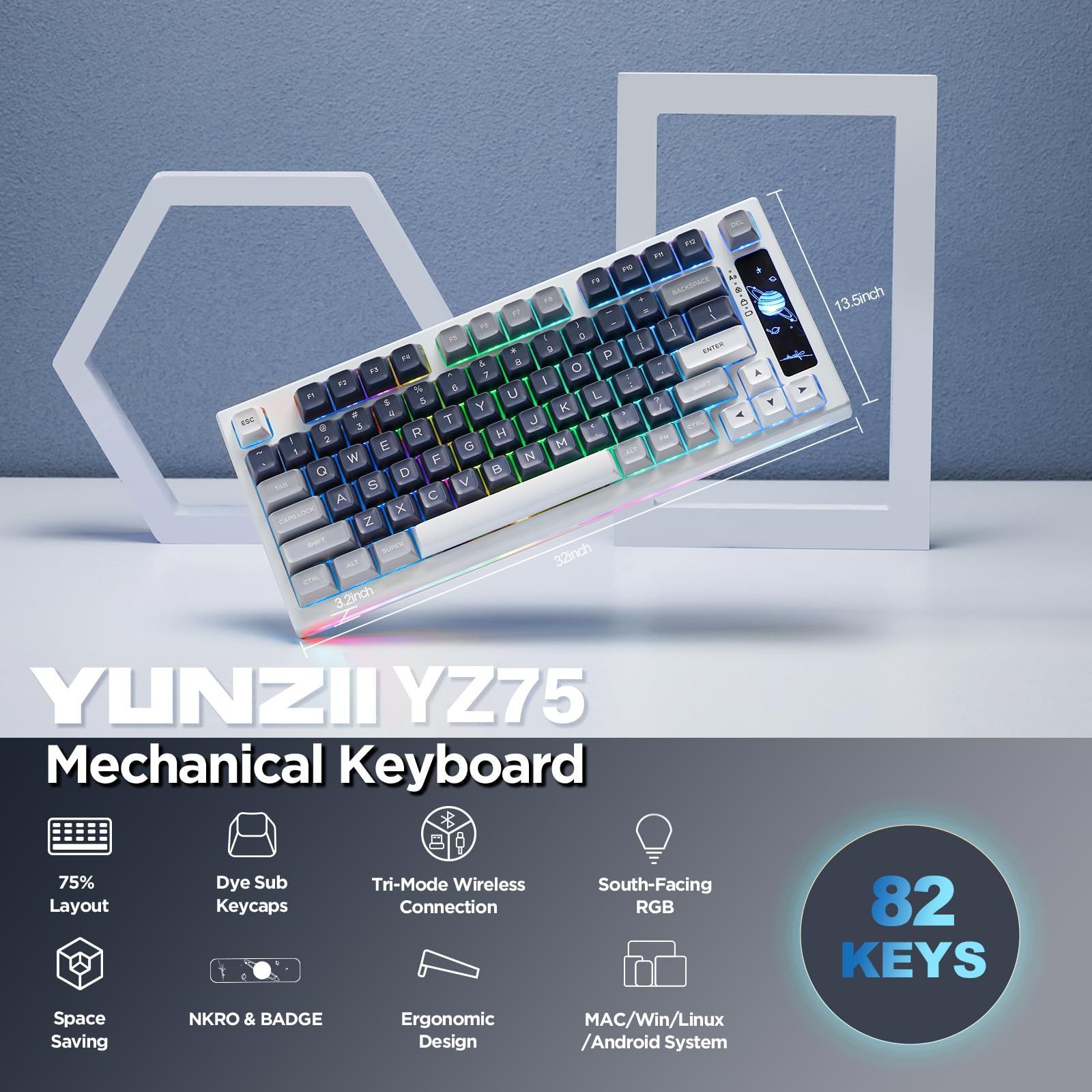 新着商品】BT5.0/2.4G/USB-C、Dye Sub RGBバックライト PBTキー 